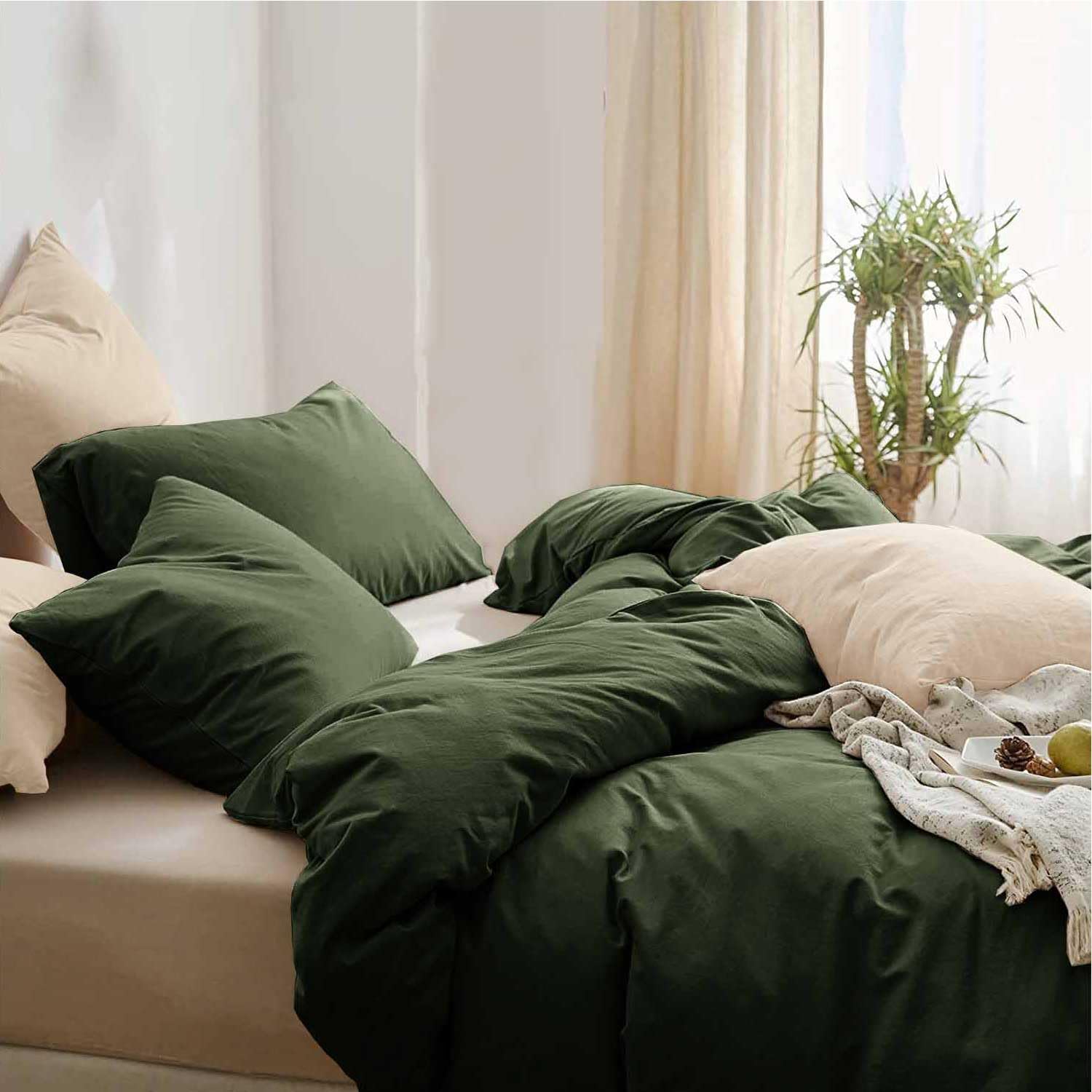 Kimluxz Comforter Queen Size Dark Olive Green, 3 Piece Soft Modern Bedding Set & Collections, Lightweight All Season Bed Quilt B